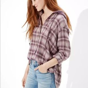 American Eagle Oversized Plaid Hooded 